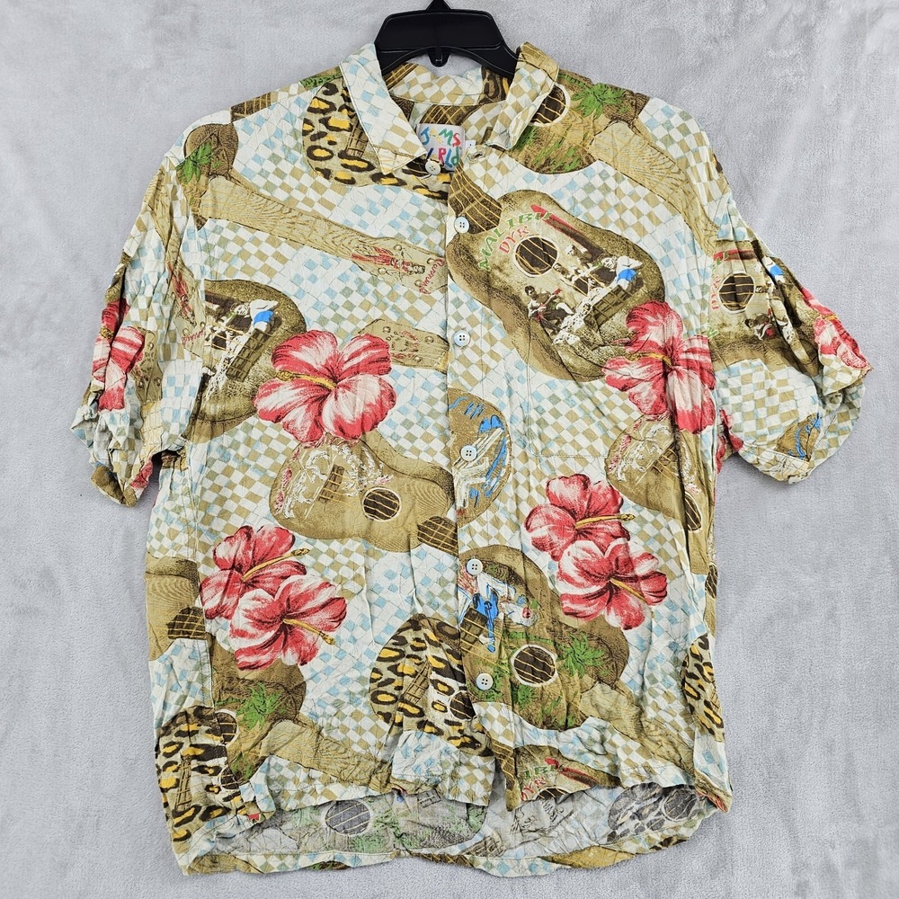 Vintage Jams World Hawaiian‎ Guitar Shirt Mens Large Rayon
